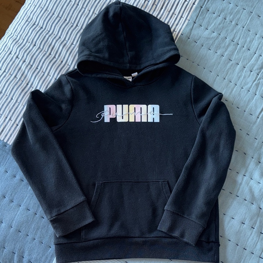 Puma Kids Black Hoodie with Pastel Logo